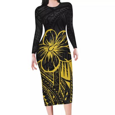 China Anti-wrinkle drop shipping high quality O-neck design slim fitting dress custom made ladies polynesian samoan tribal for sale