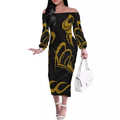 China Anti-Static Polynesian Samoan Tribal Design Custom Women Dresses Wholesale Elegant Plus Size Sweater Dress for sale