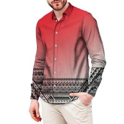 China High Quality Tribal Polynesian Samoan Tribal Holiday High Quality Long Sleeve Anti-Wrinkle Design Button Up Shirt Men's Shirt for sale