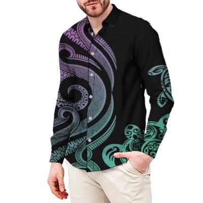 China Tribal Anti-wrinkle Design Custom Casual Office Promotional Polynesian Samoan Anti-Shrink Breathable Men's Long Sleeve Shirt for sale