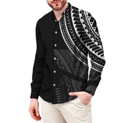 China Factory Outlet Design Anti-Wrinkle Full Sleeve Custom Tribal Polynesian Samoan Turn-Down Collar Single Breasted Men Shirt for sale