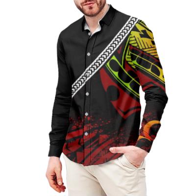 China Anti-Wrinkle Drop Shipping Polynesia Samoa Traditional Tribal Design Custom Long Sleeve Buttons Custom Oversized Shirt Clothes for sale