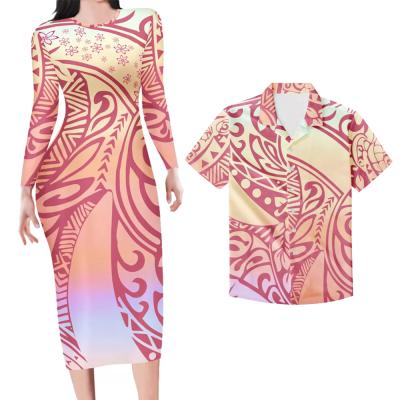 China 1 MOQ 2021 Premium Anti-wrinkle Plumeria Casual Dress Couples Dress New Arrival Custom Polynesian Samoan Tribe and Men Shirt Design for sale