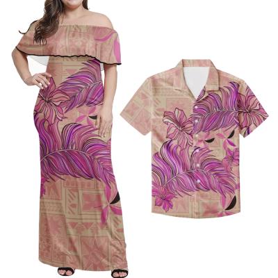 China HOT SALE Design Polynesian Samoan Tribal Custom Anti-Static 2 Piece Fashion Ruffled Shoulder Long Dress With Shirt for sale