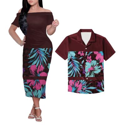 China Fashion HOT SALE Anti-Static Polynesian Samoan Tribal Design Custom Women Off The Shoulder Dress Match Men Shirt for sale