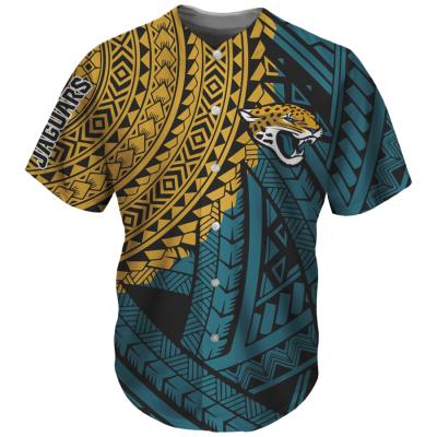 China Custom Polynesian NFL Tribal Green Yellow Print Apparel Team Knit Breathable Baseball Jersey Breathable Baseball Uniform Promotional Apparel for sale