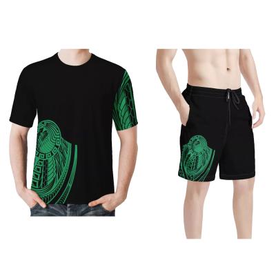 China QUICK DRY Good Quality Traditional Polynesia Tribal Design Printed Casual Men 2 Piece Set Custom Made Comfortable Mens T-Shirts And Shorts Set for sale