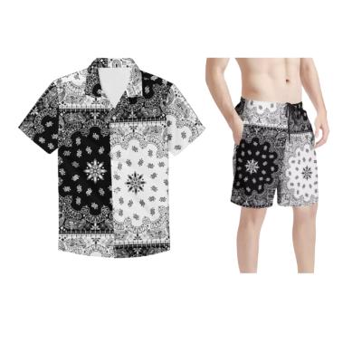 China Anti-pilling New Design Mens Beach Shorts And Shirts Set Paisley Bandana Patchwork Printed Custom Clothing Mens Beachwear Casual Suit For Beach for sale