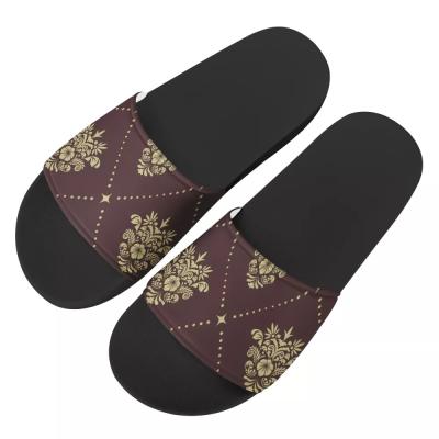 China Fashion Trend EUR Flower Pattern Good Quality Gold Style Printed Outdoor Casual Logo Non-slip Slippers For Unisex Custom Made Fashionable Slippers for sale