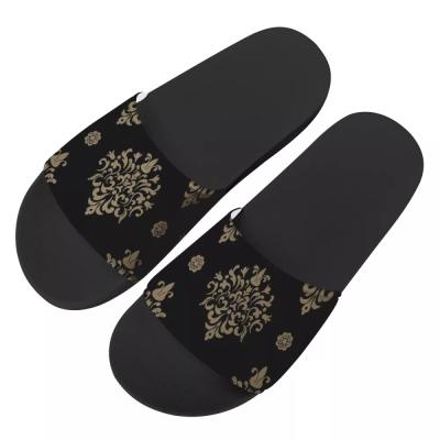 China 2021 Newest Fashion Trend EUR Flower Pattern Gold Style Printed Outdoor Casual Logo Non-slip Slippers For Unisex Custom Made Fashionable Slippers for sale