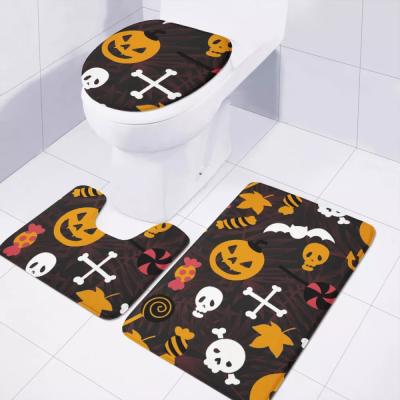 China Sustainable Drop Shipping Polynesia Samoa Traditional Tribal With Hallowen Pattern Printed 3PCS Bathroom Mat Set Custom Bathroom Mat Set for sale