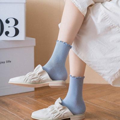 China Women's Solid Color Breathable Cute Casual Cotton Socks for sale