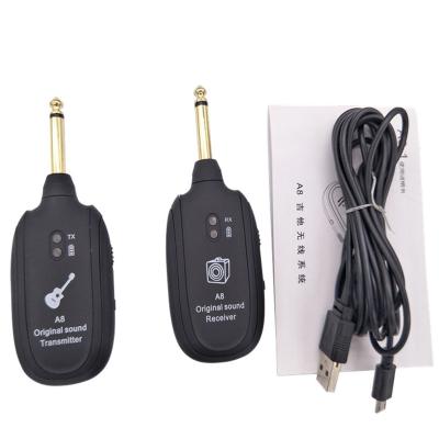 China Wholesale low price strong anti-interference portable A8 guitar factory transmitter wireless transmission system for bass electric guitar for sale