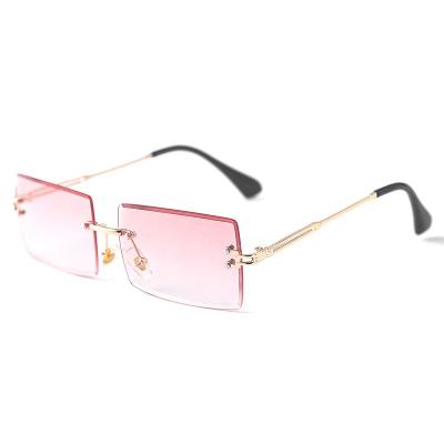 China 20 Years Experience Small Rectangle Fashion Square Optical Square Face Sunglasses Classic Small Frame Rimless Shade Luxury Sunglasses for sale