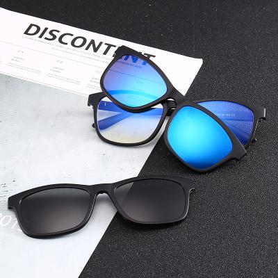 China Retro SPORTS CLIPS Interchangeable Magnetic Polarized Clip On Sunglasses Glasses Frames Night Glass Magnetic Sunglasses With Case for sale