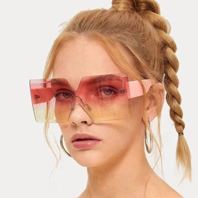 China Fashion Sunglasses 2021 Anti Square Fashion Sale Frameless One Piece Sunglasses Hot Multi Color Ultraviolet Oversized Rimless Sunglasses For Women for sale