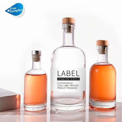 China Hot Sale 50ml 100ml 200ml 375ml 500ml 750ml 1000ml Luxury Beverage Liquor Glass Bottle Nordic Style For Vodka Rum Whiskey With Cork for sale