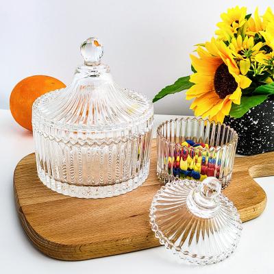 China Wholesale 100ml 200ml 500ml Fancy Glass Jar Food Snacks Container Unique Candy Design For Home Wedding Party With Lid for sale