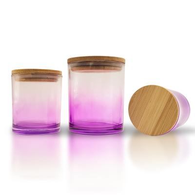 China Gift & Wholesale clear purple glass craft candle jars with bamboo lid/wooden lid /metal lid for candle making for sale