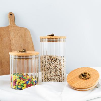 China Wholesale 450ml 750ml 1000ml Food Borosilicate Glass Food Storage Containers Tall Jars With Airtight Bamboo Wooden Lid for sale