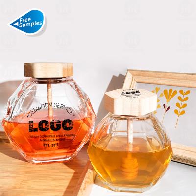 China New 250g 500g 1000g Honey Jam Jar Shaped Glass Jar Exquisite Designed Airtight Food Storage With Wooden Lid for sale