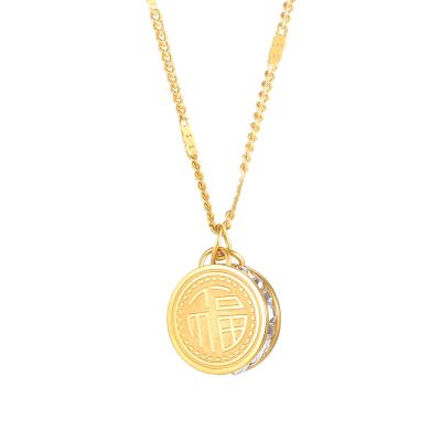 China New FASHIONABLE Style Women's Cubic Zircon Good Luck Necklace With Coin Pendant for sale