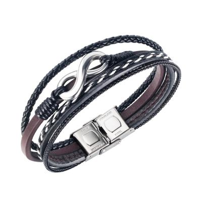 China New Trendy Fashion Factory Wholesale Infinity Figure 8 Multilayer Braided Leather Men's Bracelet for sale