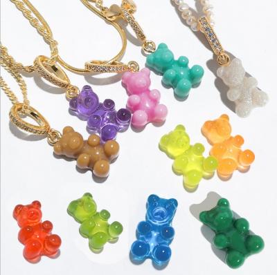 China Cute Colorful Transparent Women Long Necklace Chain Necklace High Quality Bear Female Simple Pendant Necklace for sale