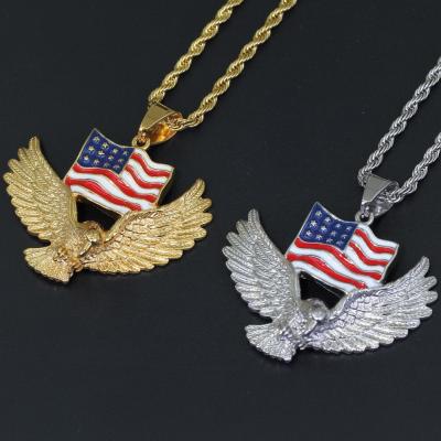 China Hiphop Best Selling New Stainless Steel American Flag Eagle Pendant Necklace for sale