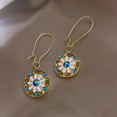 China Fashion Fashion Personalized Gold Plated Alloy Gemstone Drop Earrings Round Disc Hook Earrings for sale