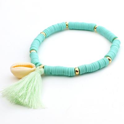 China Handmade Knitted Bohemian Women Shell Environmental Protection New Arrival Tassel Bangle Resin Bangle Bracelet for sale