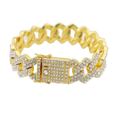 China Hot Selling Environmental Protection Width 20mm Gold Plated Men's Diamond Hip Hop Cuban Chain Bracelet for sale