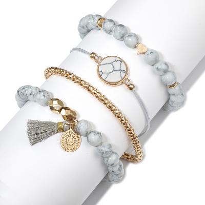 China Environmental Protection Mix Crystal Bracelet Bohemian Marble Bracelets Natural With Hollow Beads Tassels Bracelet Women for sale