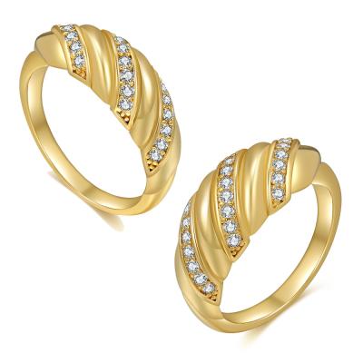 China Hot Selling New Fashion Twist Ring 18K Gold Zircon Jewelry Crescent Twisted Ring True for sale