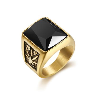 China Wholesale Custom Ring Men's Gemstone Ring Stainless Steel Black Gold Stone Hiphop Logo Male Metal Finger Red Rings for sale