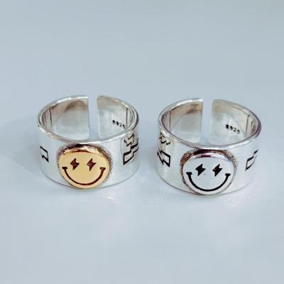 China FASHIONABLE Smiley Finger Ring Adjustable Open Metal Lightning Tall Wide Ring For Women for sale