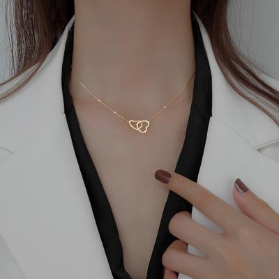 China FASHIONABLE Sterling Silver Double Heart Ladies Necklace Fashion Personality Jewelry Clavicle Chain Necklace for sale