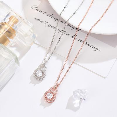 China Fashion Trend 925 Sterling Silver Necklace Female Korean Platinum Plated Necklace With Gemstones for sale