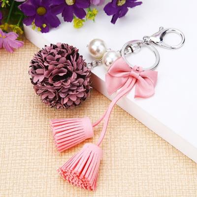 China Fashion Eco-friendly Wholesale Flower Ball Tassels Bows Velvet Pendants Accessories Key Chain Gifts for sale