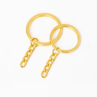 China Simplicity Gold Flat Keychain Chain Split Key Ring Plating Key Chain Initial Ring With Chain Loop for sale