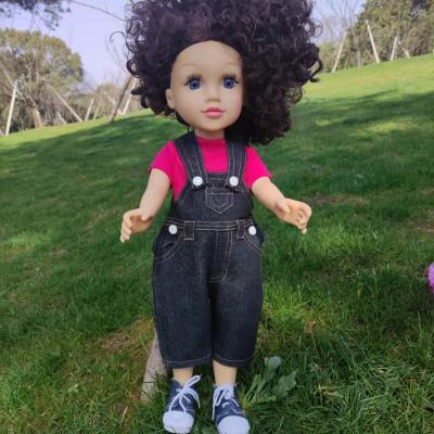 China Educational AG OG 18 Inch Curly Hair Denim Bib Wavy Dressup Doll for sale