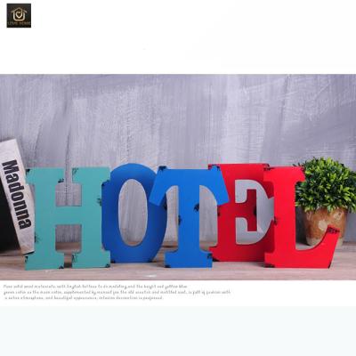 China Eco-friendly creative coffee shop English home bar ornament decoration vintage retro old alphabet letter DIY wooden crafts for sale