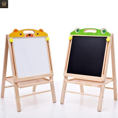 China DIY Paint Children Kids Wooden Drawing Board Easel Set Small Double-Sided Magnetic Type Retractable Baby Painting Blackboard Bracket Board for sale