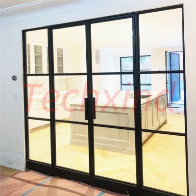 China Waterproof Fiberglass House Iron Double External Entry Double Cheap Storm Panel Glass Front Doors for sale