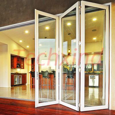 China Heat Insulation Concertina Folding Black Aluminum Frame Small Sliding Glass Shaker Bifold Doors for sale