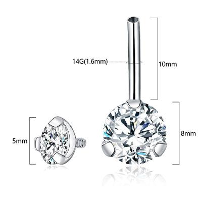 China Cute Wholesale Body Jewelry Gem Belly Rings Hypoallergenic 14g Double High Polish Perforation Internally Threaded Zircon Belly Button Curves for sale