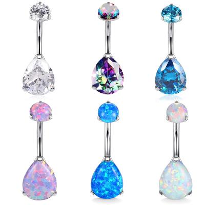 China Cute Wholesale Hypoallergenic Body Jewelry Double Piercing High Polish Gem Prong Set Belly Ring Internally Threaded Opal Navel Curves for sale