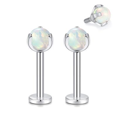 China 2022 FASHION Stone Gem Ball Cartilage Tragus Helix Earring Jewelry Internally Threaded Stud Piercing G23 Opal Ball Labret Lip Titanium for sale