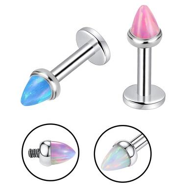 China 2022 TRENDY Stone Titanium Piercing Earring G23 Opal Ball Labret Lip Jewelry Helix Cartilage Tragus Gem Ball Internally Threaded Stud for sale