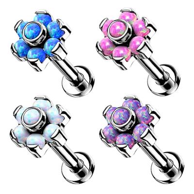 China 2022 Romantic Stone Titanium Piercing Earring G23 Opal Ball Labret Lip Jewelry Gem Flower Cartilage Tragus Helix Internally Threaded Stud for sale